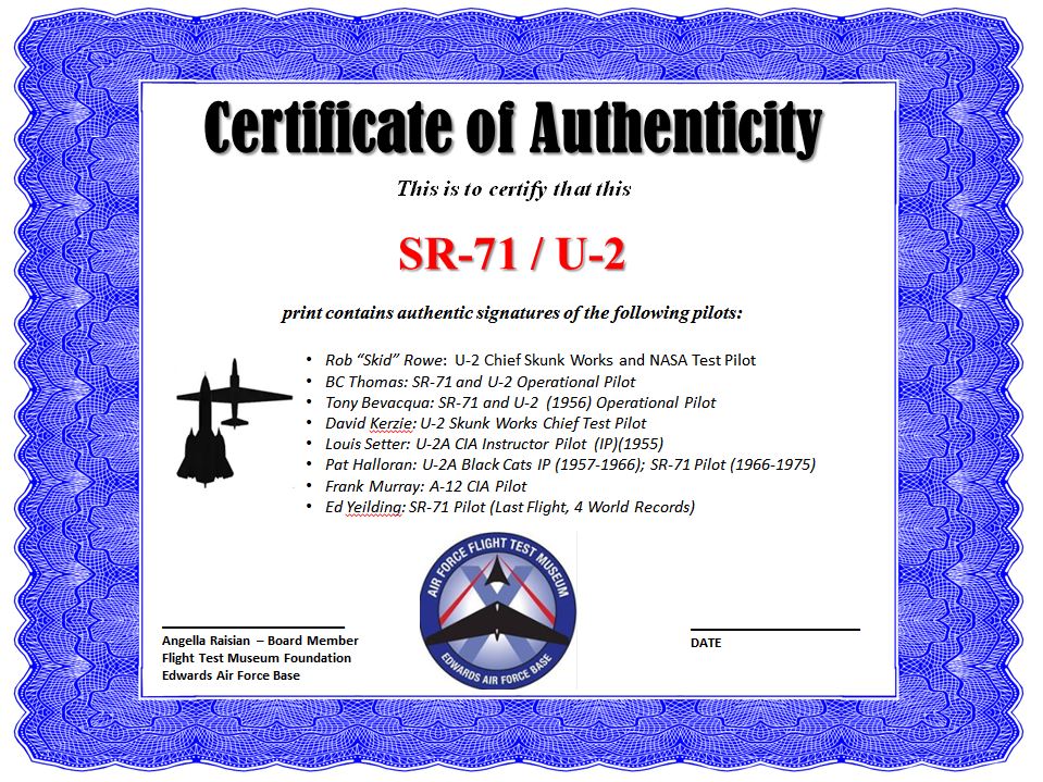 U-2 / SR-71 Print w/ Cert - Signed By Aviation Legends – Flight