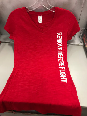 REMOVE BEFORE FLIGHT Women’s V-Neck T-Shirt